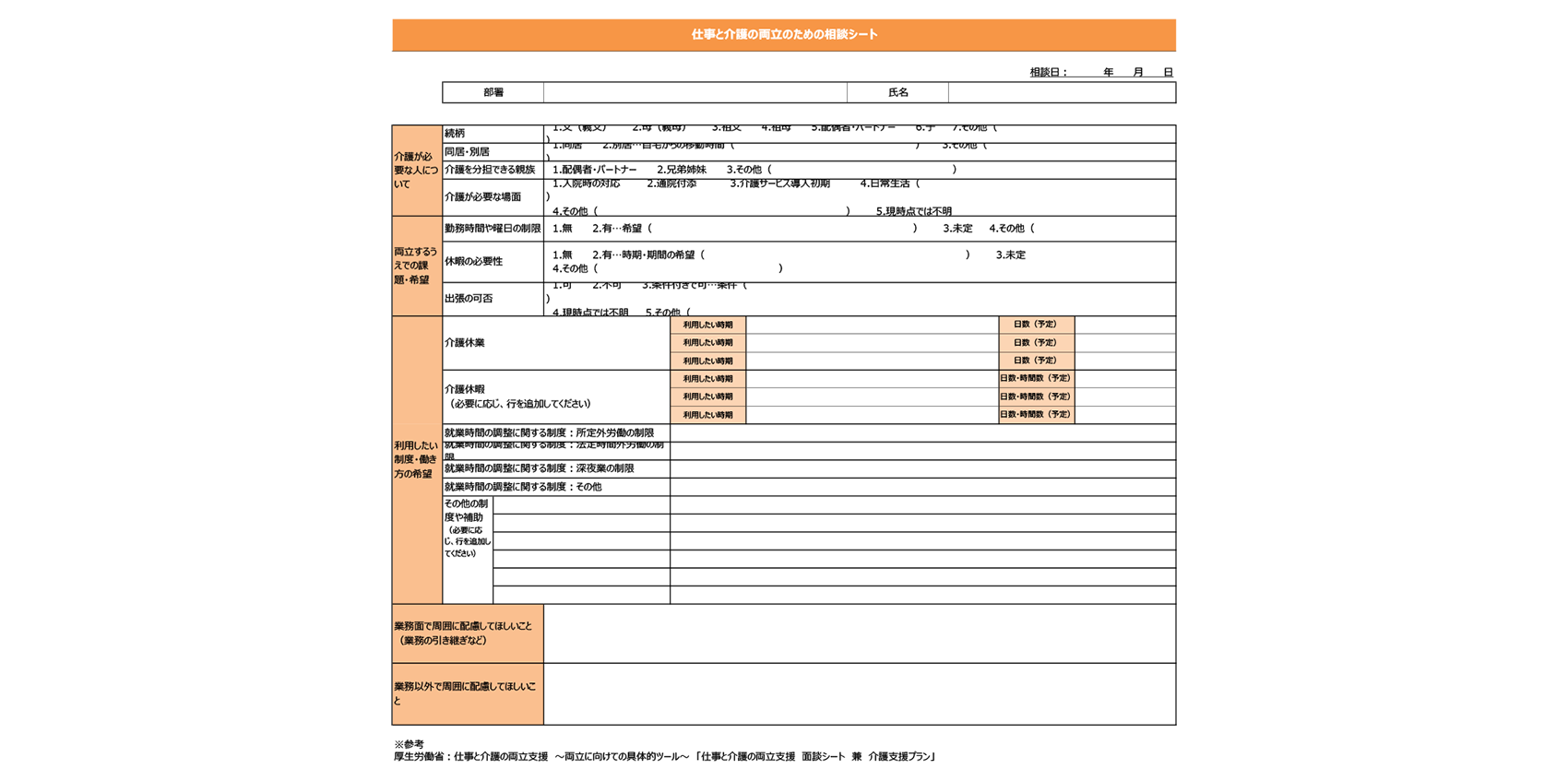 仕事と介護の両立のための相談シート