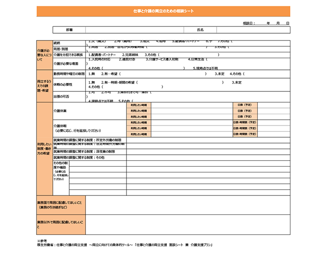 仕事と介護の両立のための相談シート