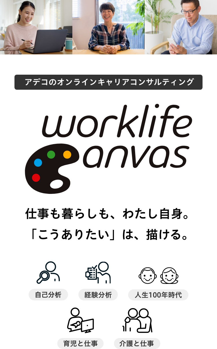 worklife Canvas 仕事も暮らしも、わたし自身。「こうありたい」は、描ける。 自己分析 経験分析 人生100年時代 育児と仕事 介護と仕事